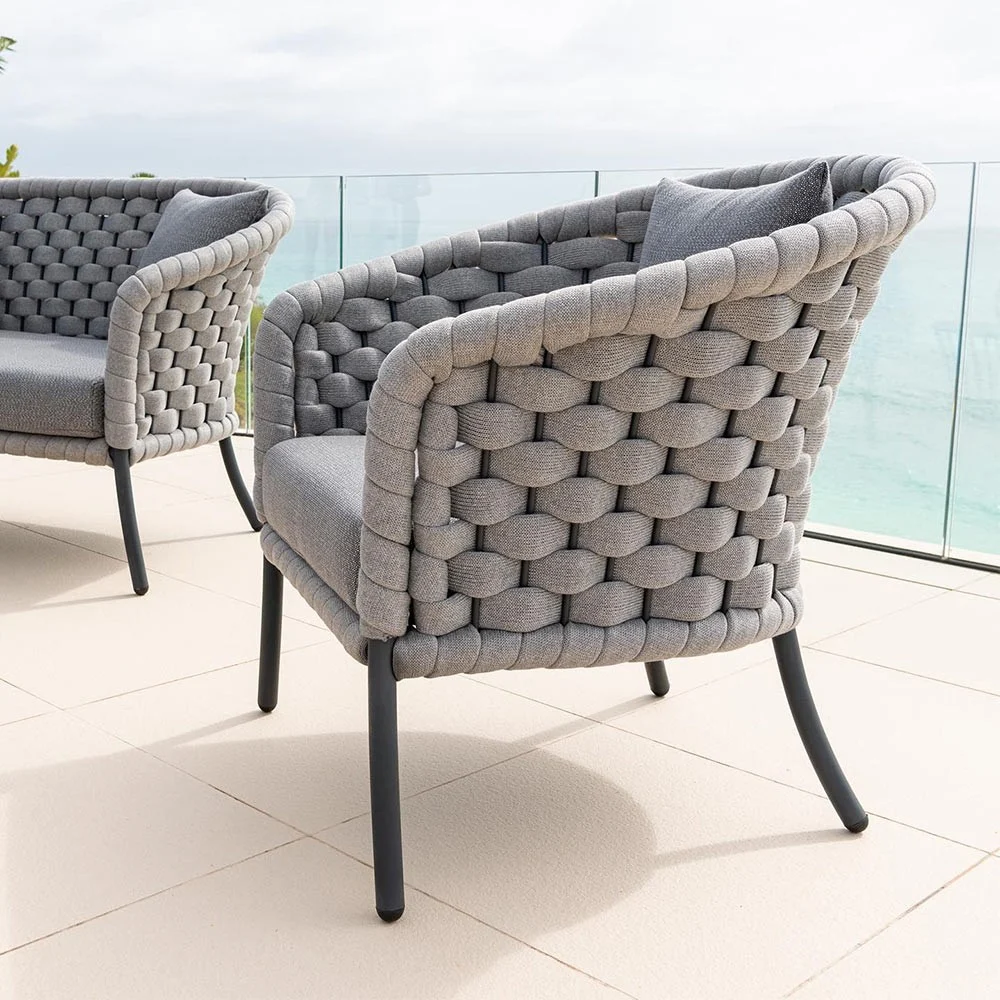 Poltrona di lusso di lusso cordiale con corda intrecciata grigio chiaro
