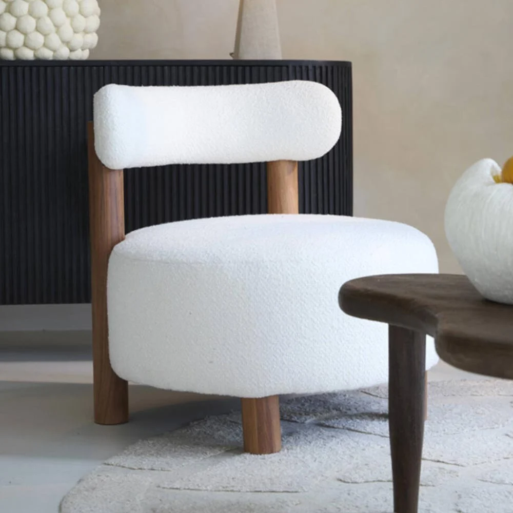 Poltrona Ø74x74 cm Ferentino legno Acacia naturale + crema riccia