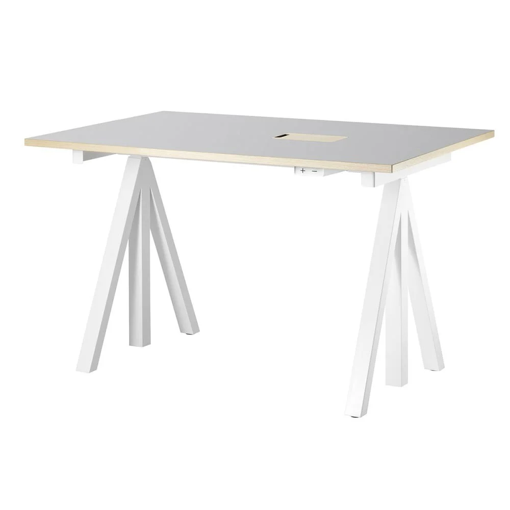 Scrivanie regolabili - Lino grigio chiaro con finiture in frassino