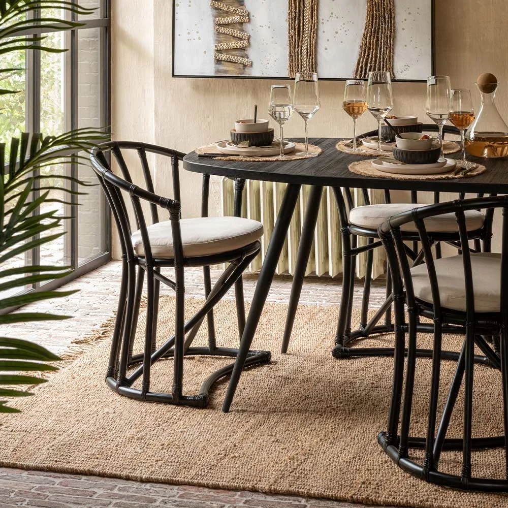Sedia in rattan/tessuto - nero