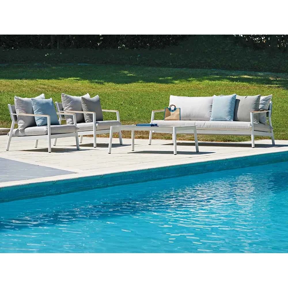 Set da giardino Cassis  in alluminio bianco e teak compreso di cuscini