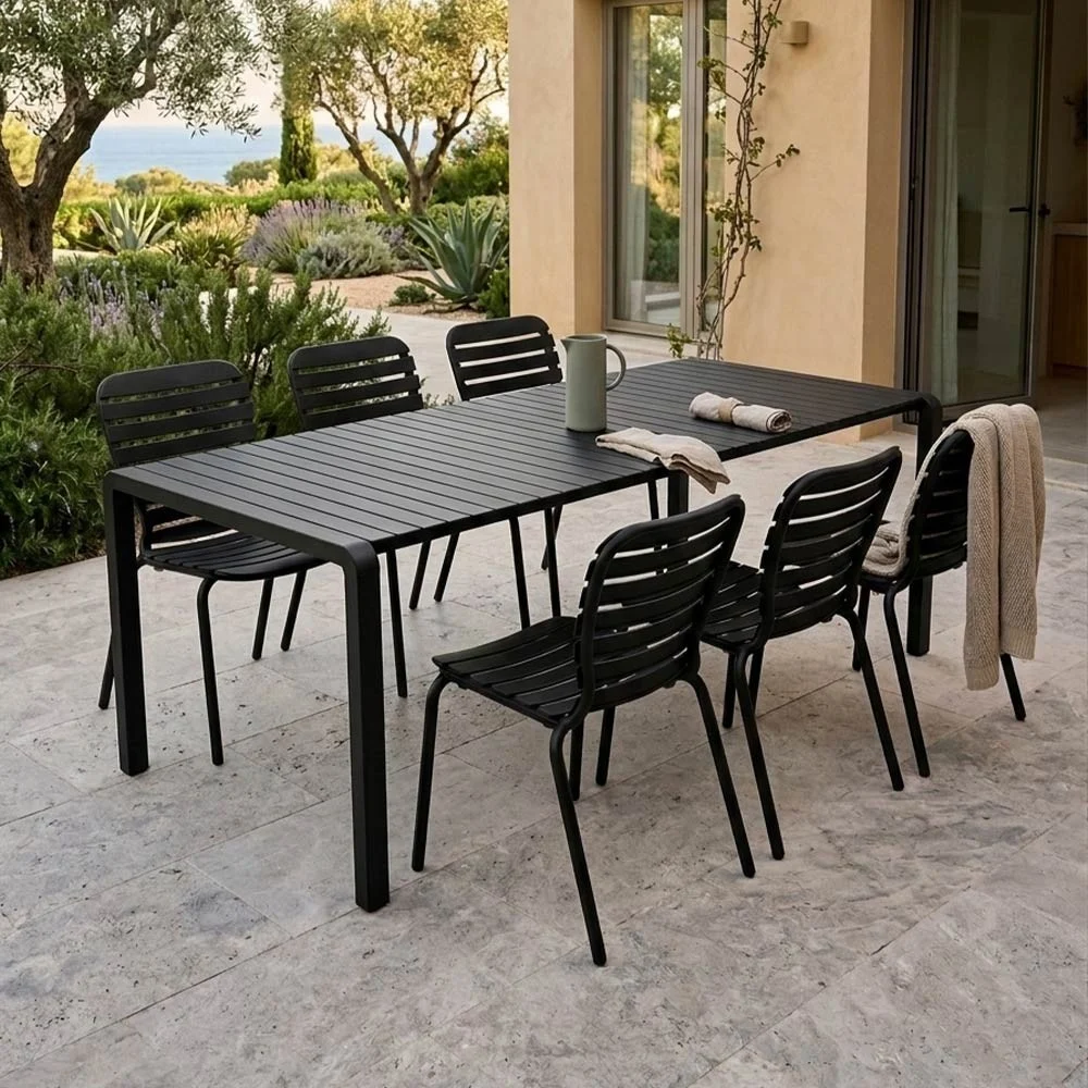 Set da tavolo da giardino Vondel 214 + 6 sedie Vondel Nero