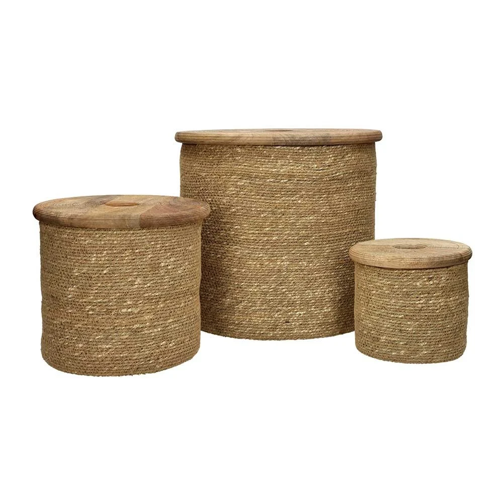 Set x 3 cestini con coperchio Dune - DIA 14/21/30,5 x H 12,5/19/26,5 cm - naturale