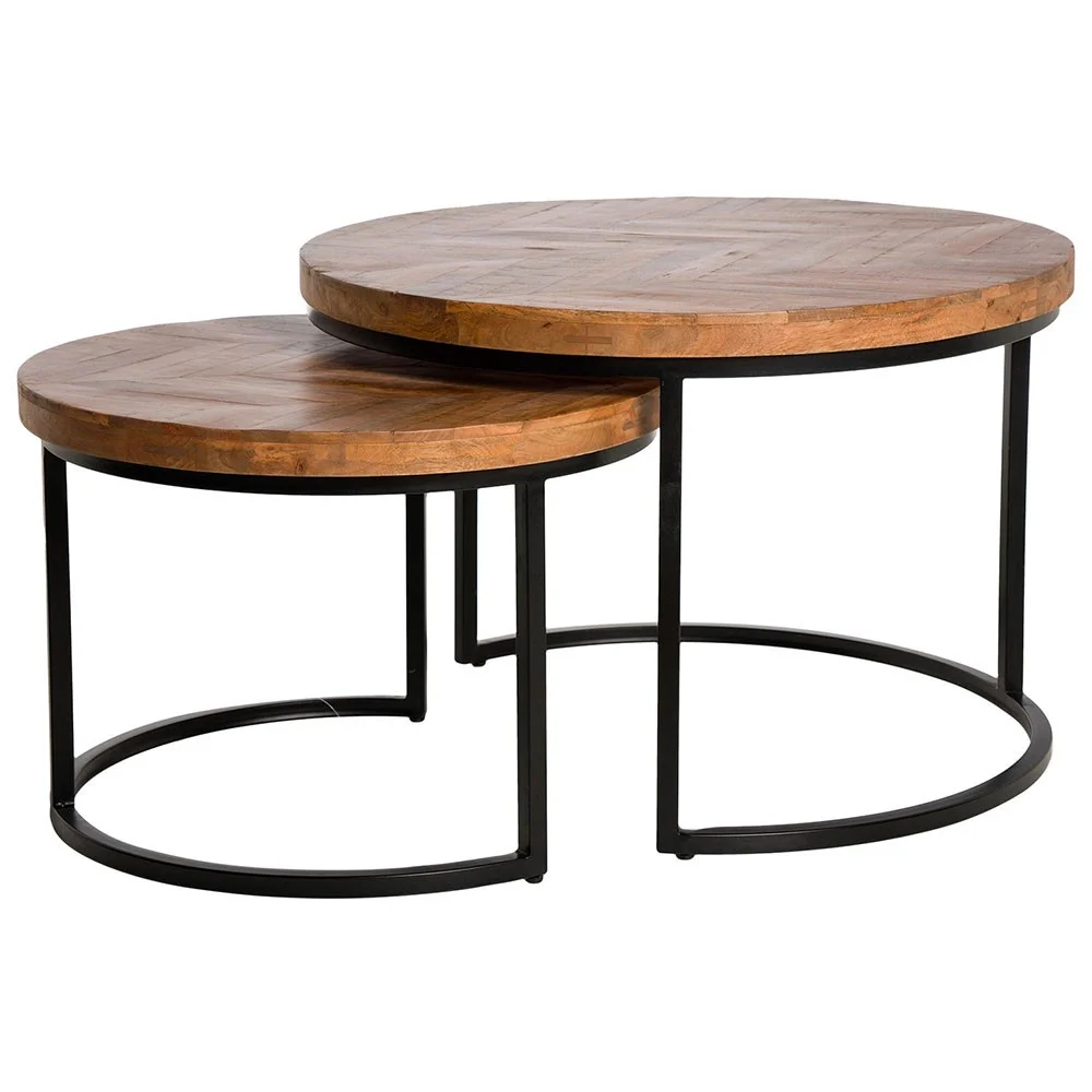Somcasa set di 2 tavolini Farlan con piano in legno di mango e gambe in metallo laccato opaco