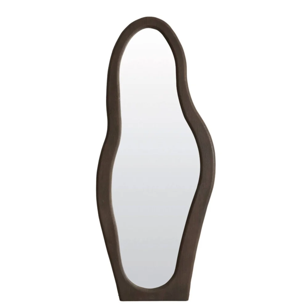 Specchio Ruth sul design del piede in legno grigio-marrone scuro