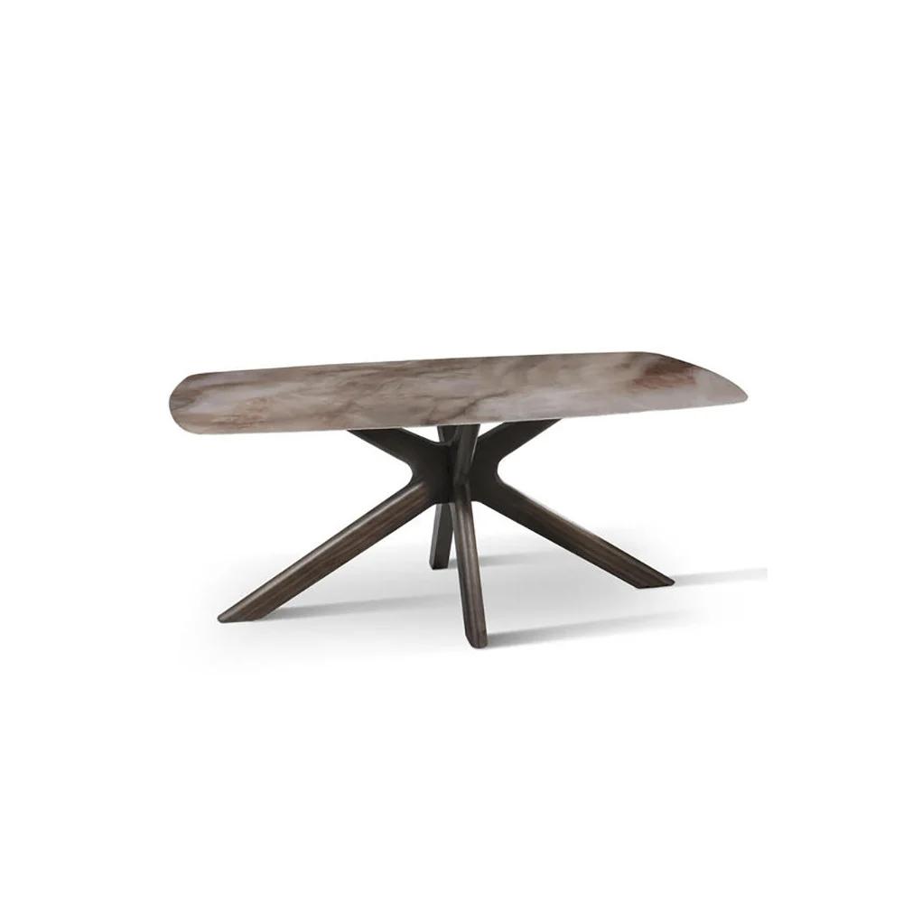 Stones Gemini tavolo fisso con piano in ceramica e struttura in noce
