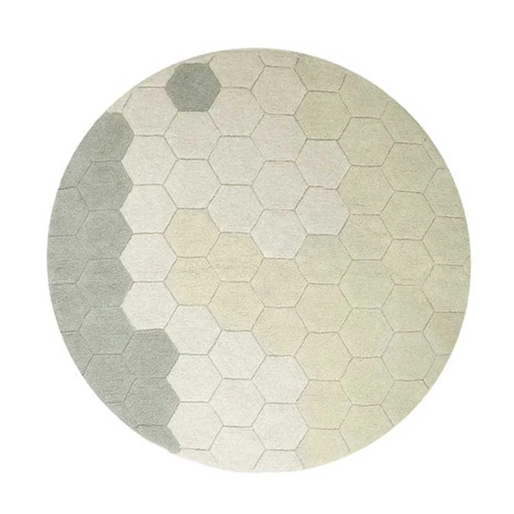 Tappeto rotondo lavabile Honeycomb blu salvia