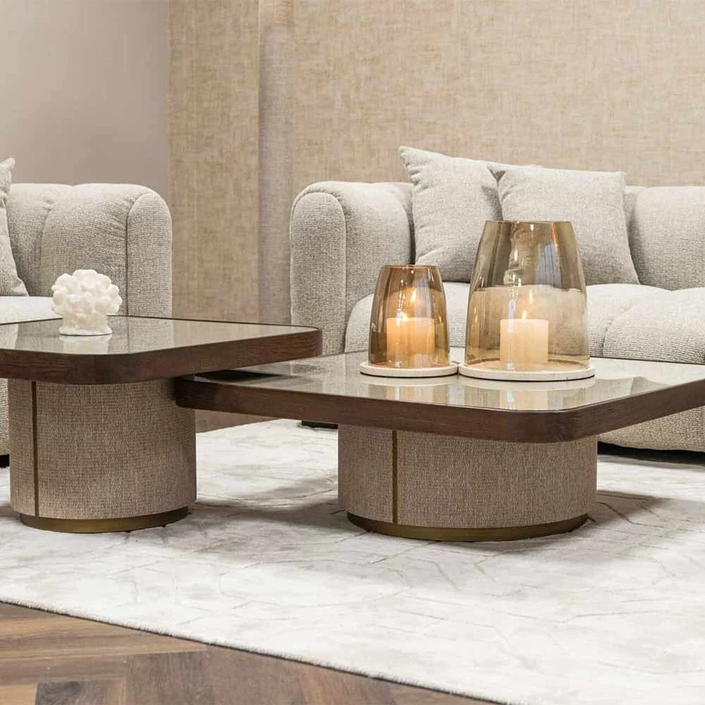 Tavolino beige willox con vetro (set di 2)