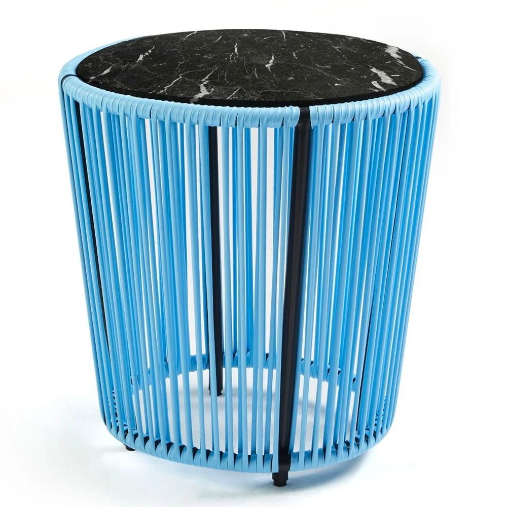 Tavolino Cartagenas in marmo nero, blu pastello, nero