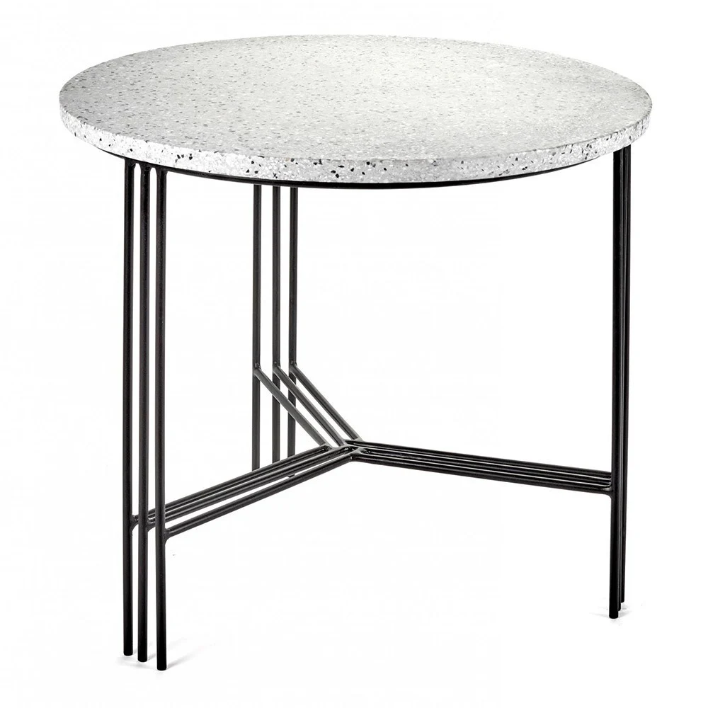 Tavolino in terrazzo nero e grigio Ø50 cm