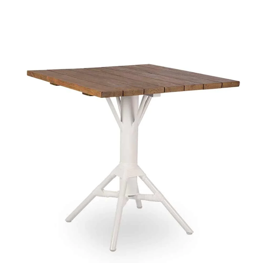 Tavolo quadrato Nicole con piano in teak bianco