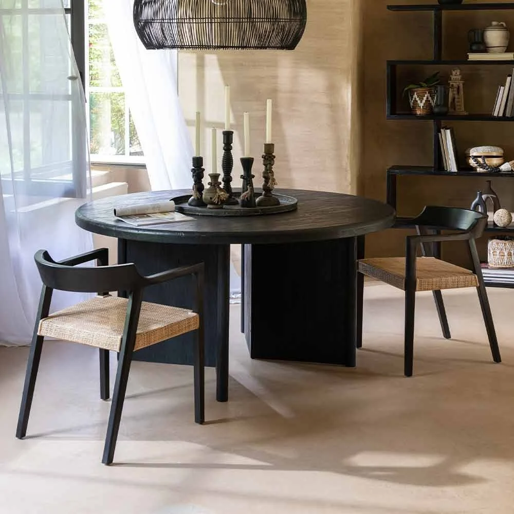 Tavolo rotondo in teak - nero