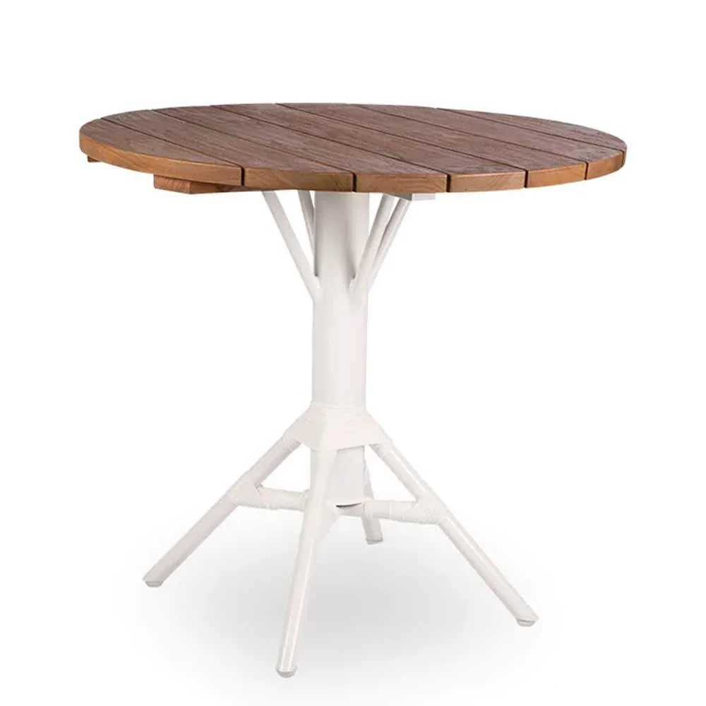 Tavolo rotondo Nicole bianco con piano in teak