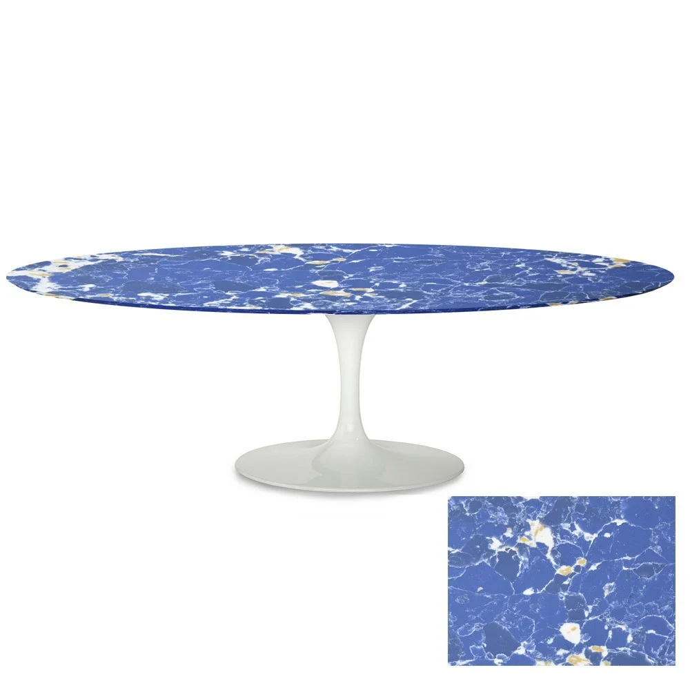 Tavolo Tulip da esterno ovale con base rotonda e piano in quarzo in varie finiture